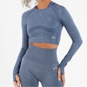 TLF Blue Seamless Long Sleeve Crop Top